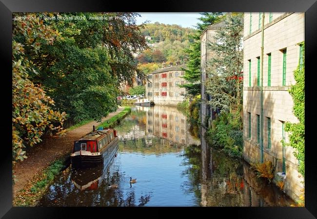 Canalside reflections at Hebden Bridge, West Yorks Framed Print by David Birchall