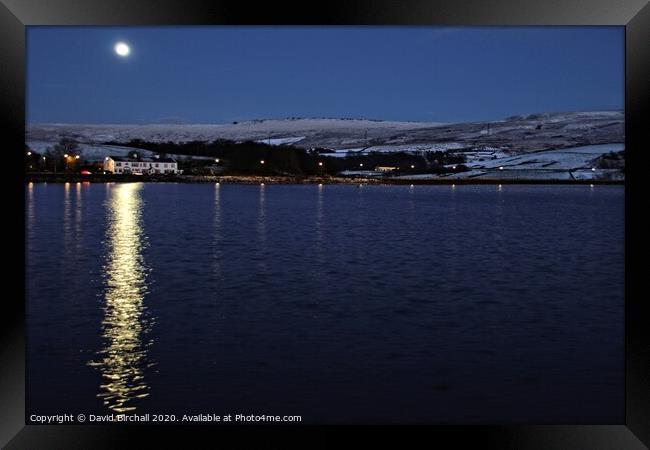 Winter full moon at Hollingworth Lake. Framed Print by David Birchall