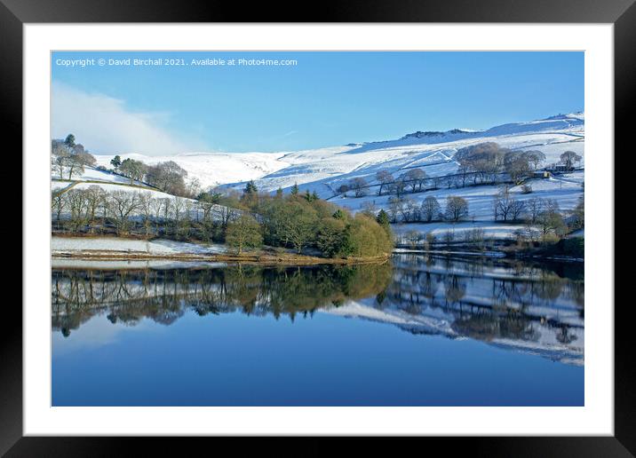 Ladybower reservoir in winter. Framed Mounted Print by David Birchall