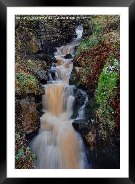 Pennine waterfall at Littleborough, Lancashire. Framed Mounted Print by David Birchall
