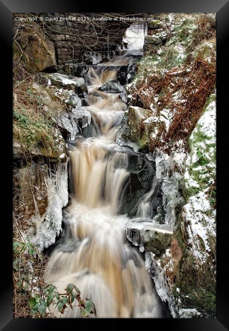 Pennine waterfall in winter. Framed Print by David Birchall