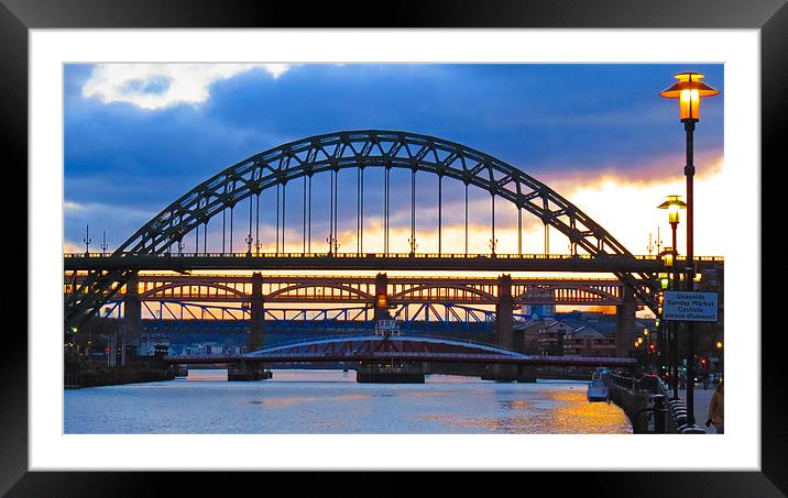 Newcastle Quayside, Sunset, Tyne Bridge Framed Mounted Print by Helen Holmes