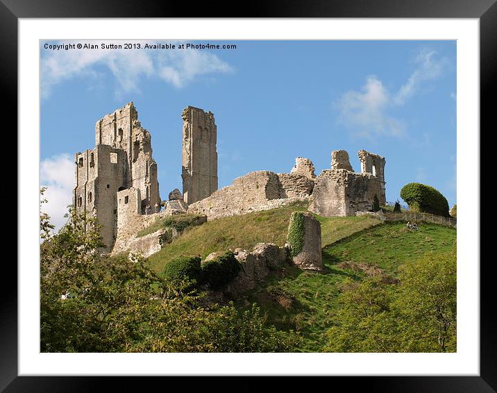 Corfe Castle Ruins Framed Mounted Print by Alan Sutton