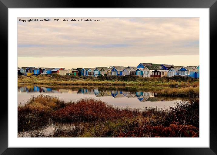 Mudeford beach huts Framed Mounted Print by Alan Sutton