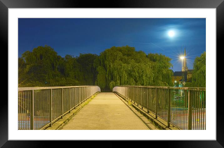 Full moon over the bridge Framed Mounted Print by Levente Baroczi