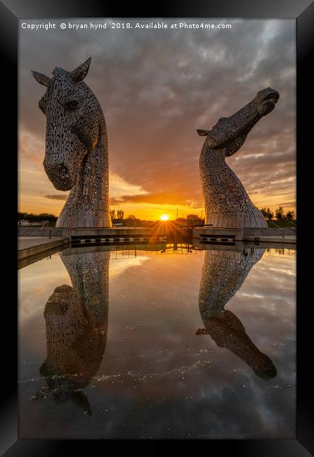 Sunset at the Kelpies Framed Print by bryan hynd