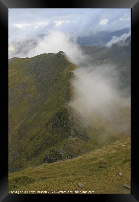 Low clouds on Striding Edge  Framed Print by Steve Jackson