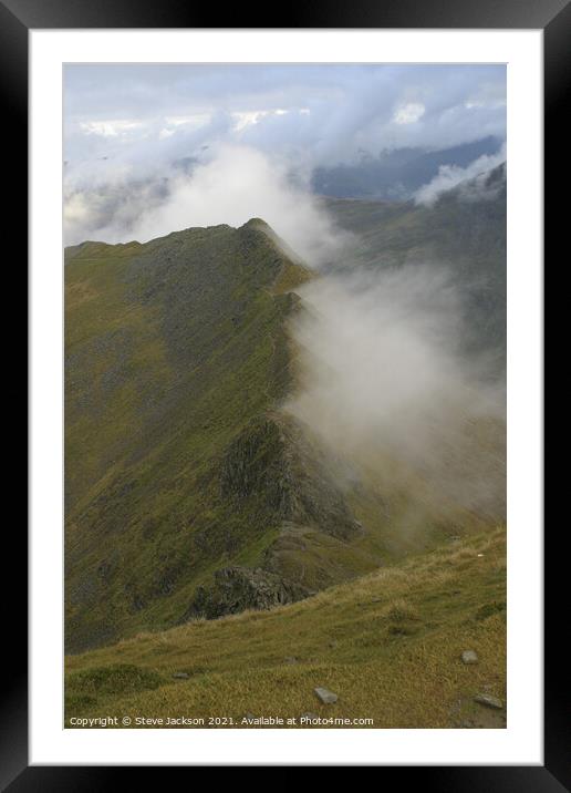 Low clouds on Striding Edge  Framed Mounted Print by Steve Jackson