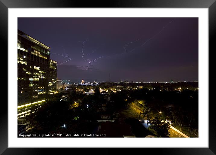 Lightning over KL Framed Mounted Print by Perry Johnson