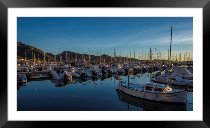 Boats at sunrise Framed Mounted Print by Perry Johnson