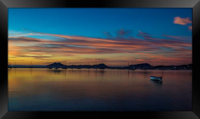 Boats at Sunrise Framed Print by Perry Johnson