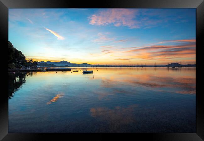 Sunrise across the bay of Pollensa Framed Print by Perry Johnson