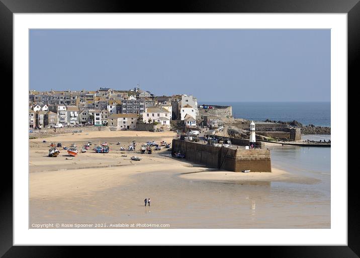 St Ives Beach and Lighthouse in Cornwall Framed Mounted Print by Rosie Spooner