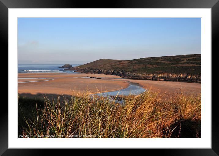 Golden morning light at Crantock Beach in Cornwall Framed Mounted Print by Rosie Spooner