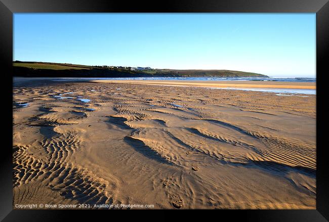 Low Tide Crantock Sands Framed Print by Rosie Spooner