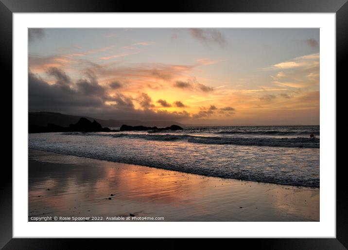 Moody sunrise at Looe Beach Framed Mounted Print by Rosie Spooner
