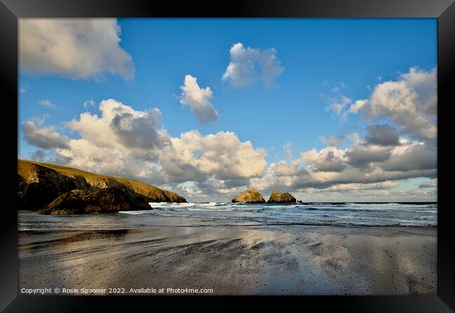 Low tide Holywell Beach  Framed Print by Rosie Spooner