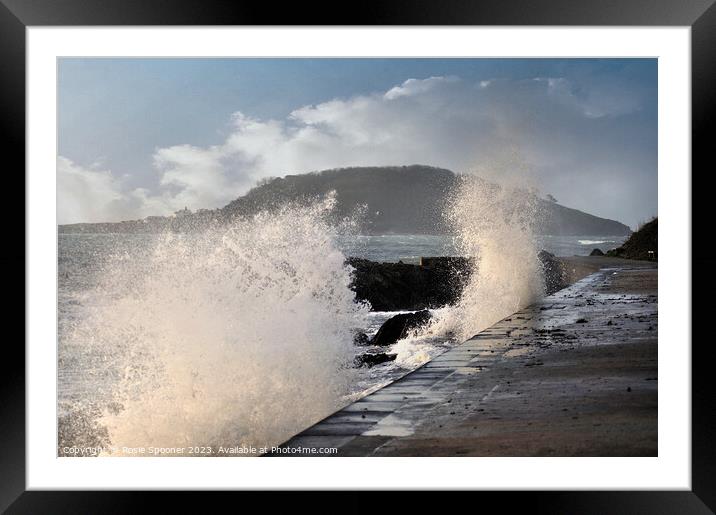 Large waves at Hannafore Looe Framed Mounted Print by Rosie Spooner