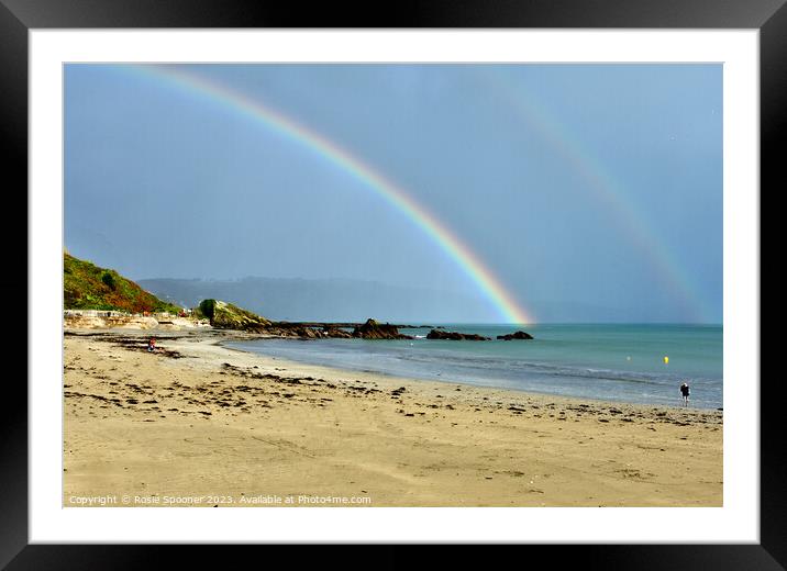 Rainbow on Looe Beach in Cornwall Framed Mounted Print by Rosie Spooner