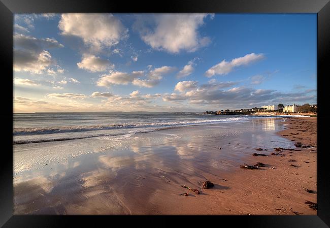 Reflections on Torre Abbey Sands Torquay Framed Print by Rosie Spooner