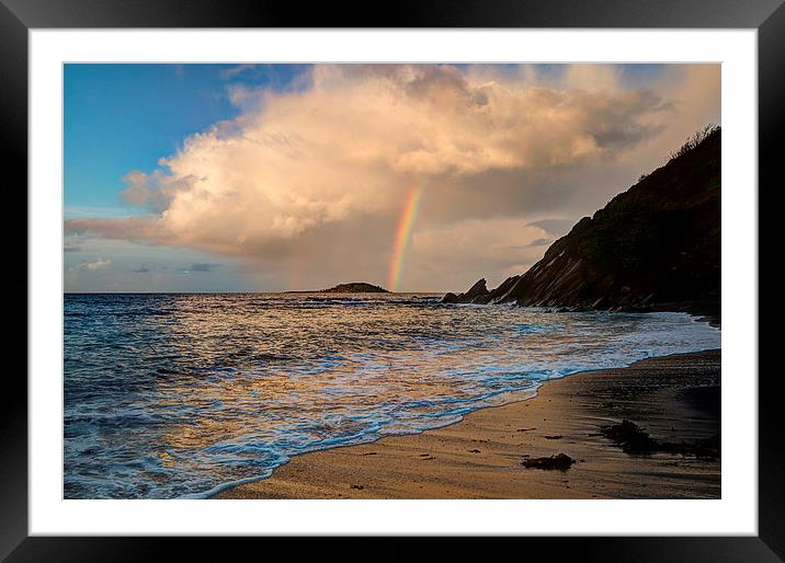 Rainbow over Looe island Framed Mounted Print by Rosie Spooner
