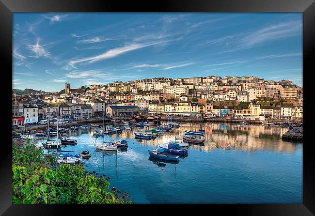  Brixham Harbour reflections early morning Framed Print by Rosie Spooner