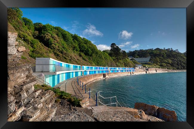 New Beach Chalets at Meadfoot Beach Torquay Framed Print by Rosie Spooner