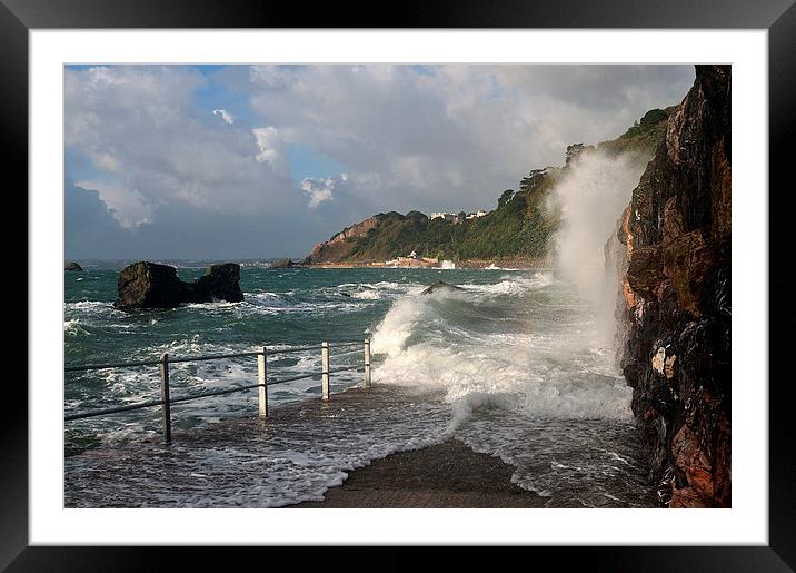 Rough Sea at Meadfoot Beach Torquay Framed Mounted Print by Rosie Spooner