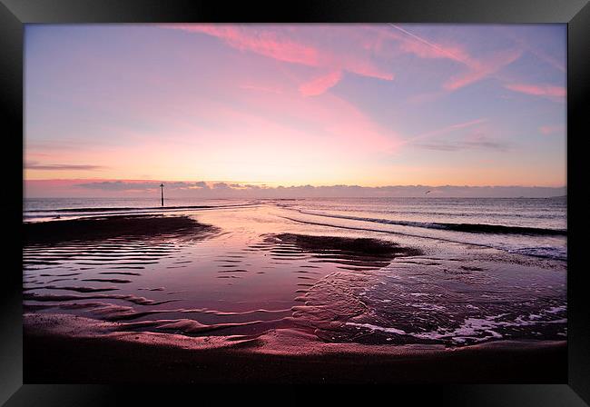  Pink low tide sunrise on Teignmouth Beach Framed Print by Rosie Spooner