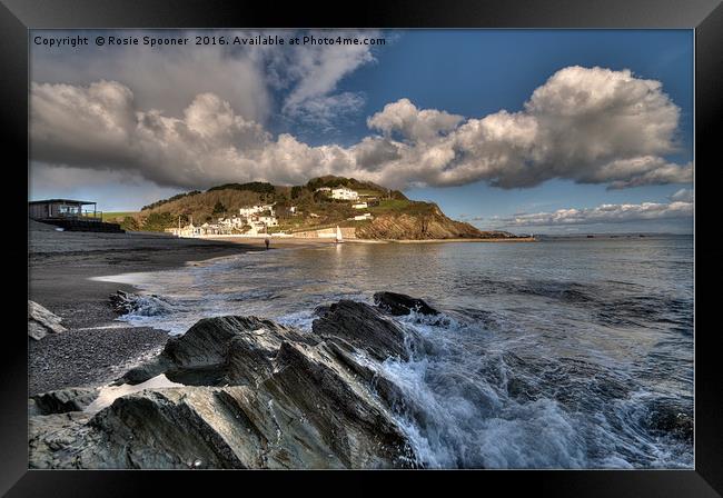 Clouds gather at Millendreath Beach Looe Framed Print by Rosie Spooner