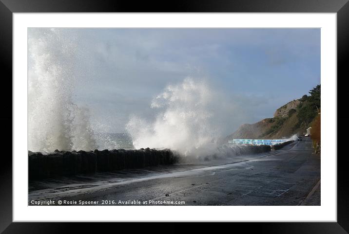 High Tide and Rough Seas at Meadfoot Beach Framed Mounted Print by Rosie Spooner