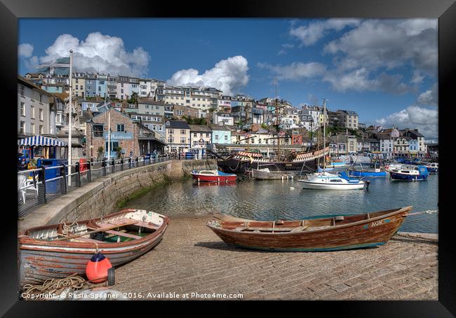 Brixham Harbour and the Golden Hind  Framed Print by Rosie Spooner