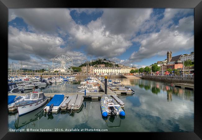 The Big Wheel and reflections  at Torquay Harbour  Framed Print by Rosie Spooner