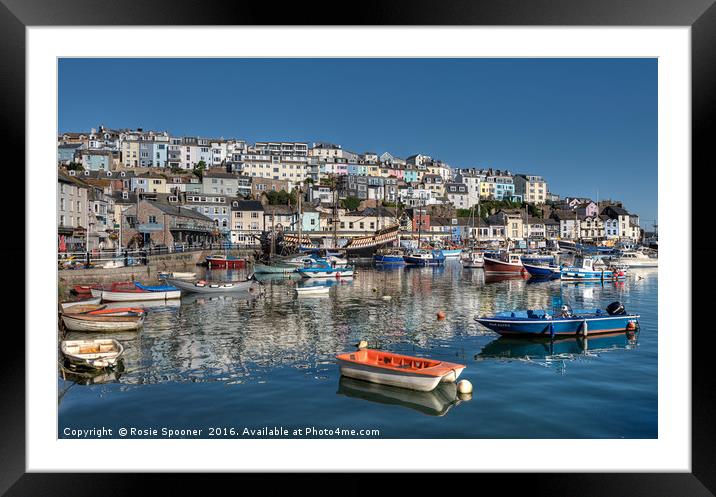Early morning reflections at Brixham Harbour Framed Mounted Print by Rosie Spooner