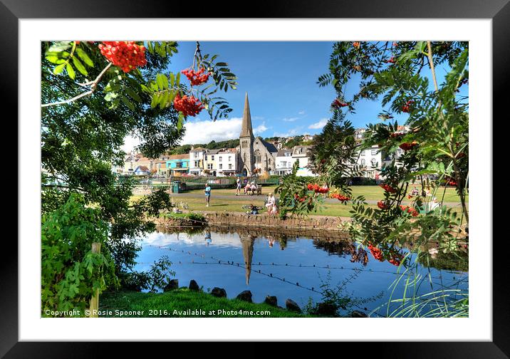 Dawlish Brook and Town through the trees. Framed Mounted Print by Rosie Spooner