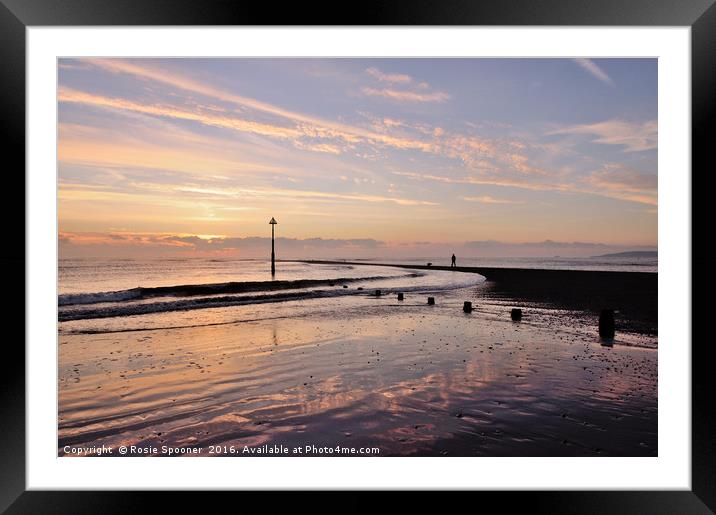 Lone figure at sunrise on Teignmouth Beach Framed Mounted Print by Rosie Spooner