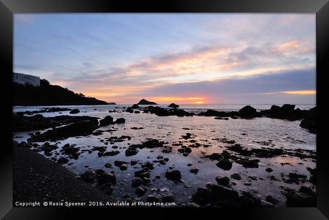 Meadfoot Beach Low Tide Sunrise Framed Print by Rosie Spooner