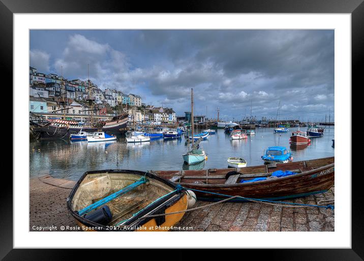 Peaceful day at Brixham Harbour Framed Mounted Print by Rosie Spooner