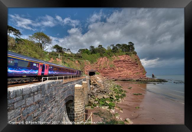 Train approaching the Parson and Clerk Rocks Framed Print by Rosie Spooner