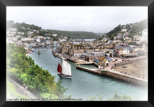A vintage type view of  Luggers on the River Looe Framed Print by Rosie Spooner