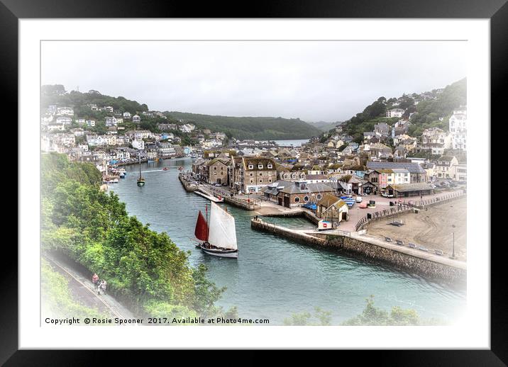 A vintage type view of  Luggers on the River Looe Framed Mounted Print by Rosie Spooner