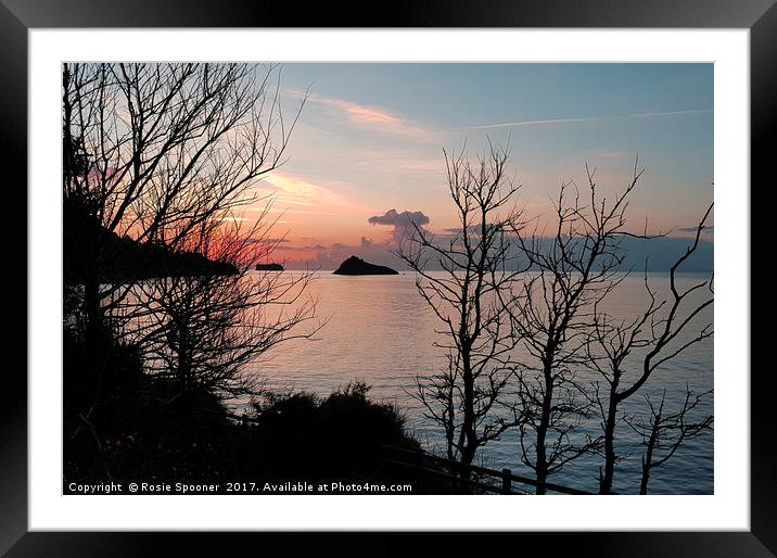 Sunrise at Meadfoot Beach in Torquay through the t Framed Mounted Print by Rosie Spooner