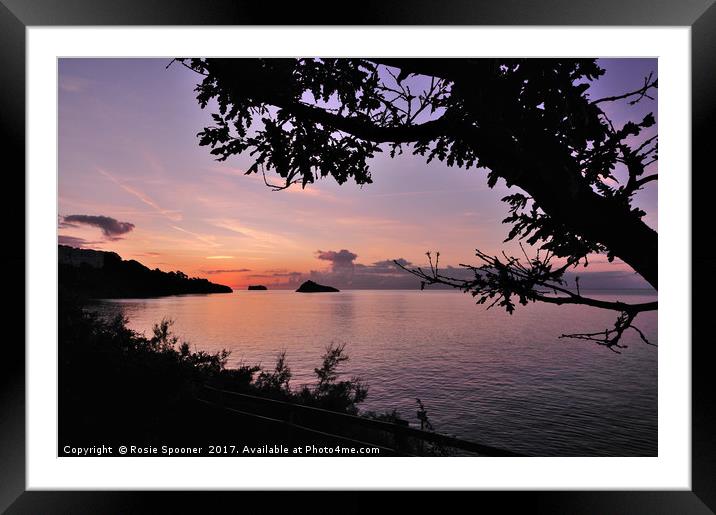Sunrise at Meadfoot Beach and Thatcher Rock Framed Mounted Print by Rosie Spooner