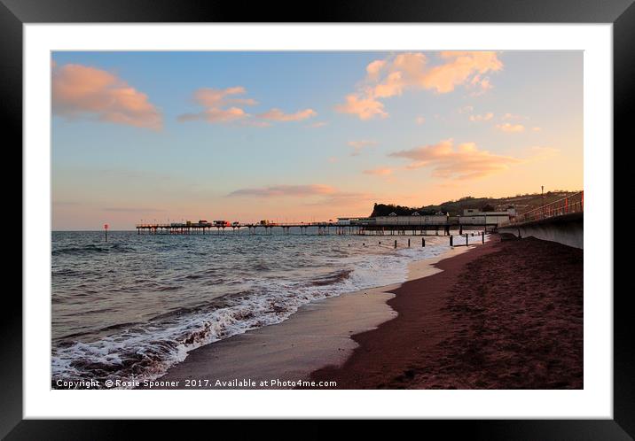 The sun sets over Teignmouth Pier in South Devon Framed Mounted Print by Rosie Spooner