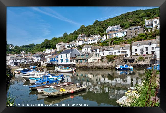 Colourful boats and houses at Polperro Harbour Framed Print by Rosie Spooner