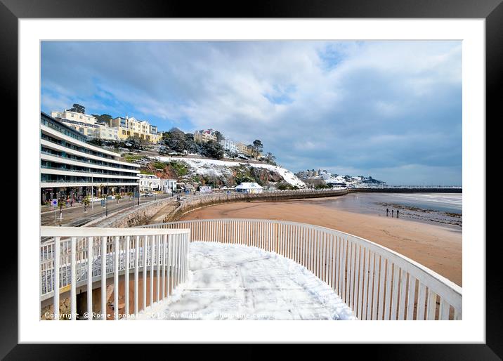 Snowy day at Torre Abbey Sands Torquay Framed Mounted Print by Rosie Spooner