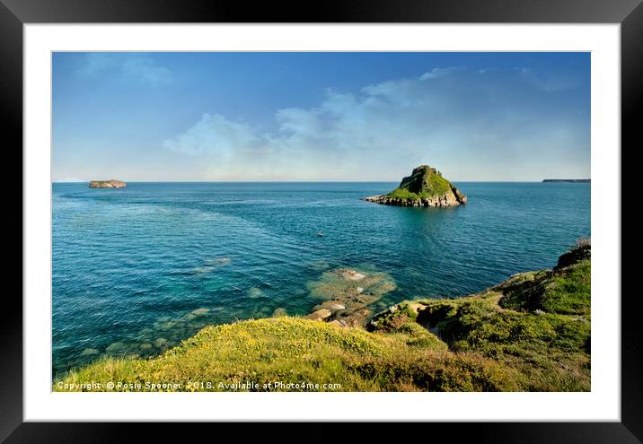 Thatcher Rock and the Orestone in Torquay Framed Mounted Print by Rosie Spooner