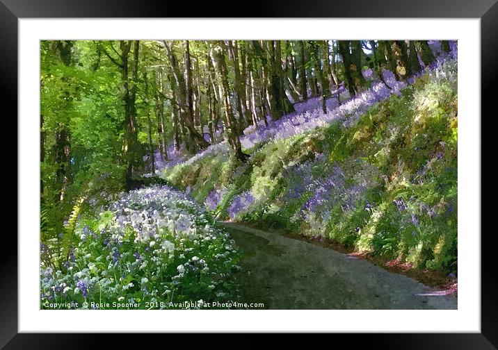 Driving through the bluebells woods near Looe Framed Mounted Print by Rosie Spooner