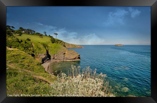 Orestone Rock view from Thatcher Point Torquay Framed Print by Rosie Spooner