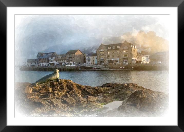 Nelson the Seal Sculpture by the Looe River Framed Mounted Print by Rosie Spooner